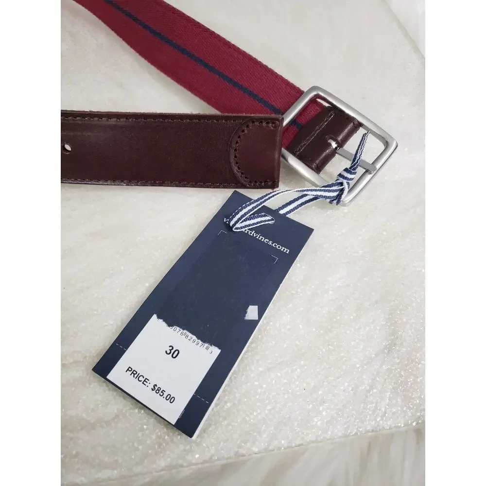 NEW‎ Vineyard Vines Leather Canvas Webbing REVERSIBLE Belt Navy Blue Brown Sz 30